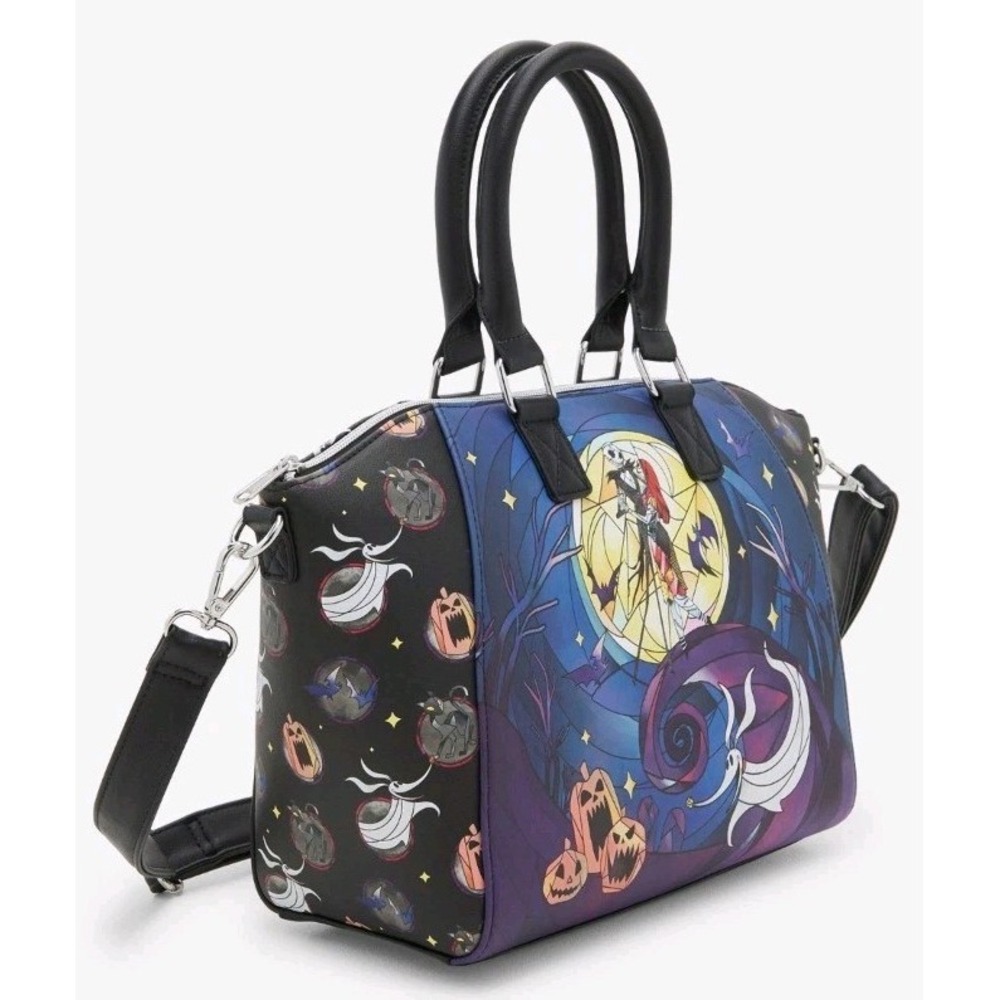 Loungefly The Nightmare Before Christmas Jack & Sally Stained Glass Satchel Bag